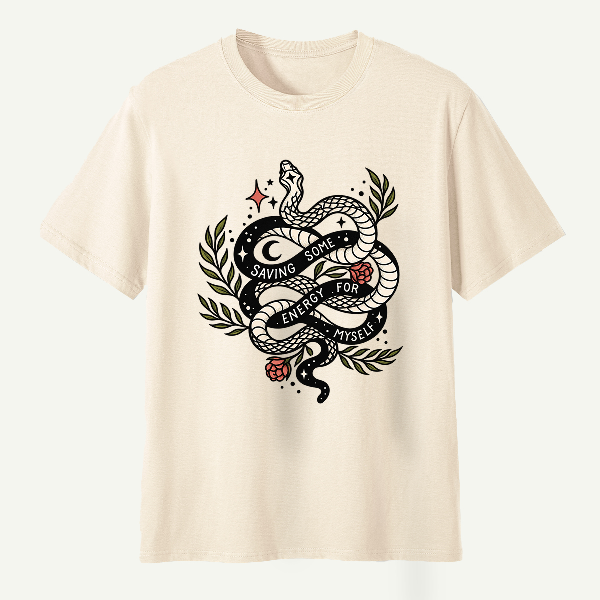 Saving Some Energy For Myself Snake Rose Celestial Design T-Shirt