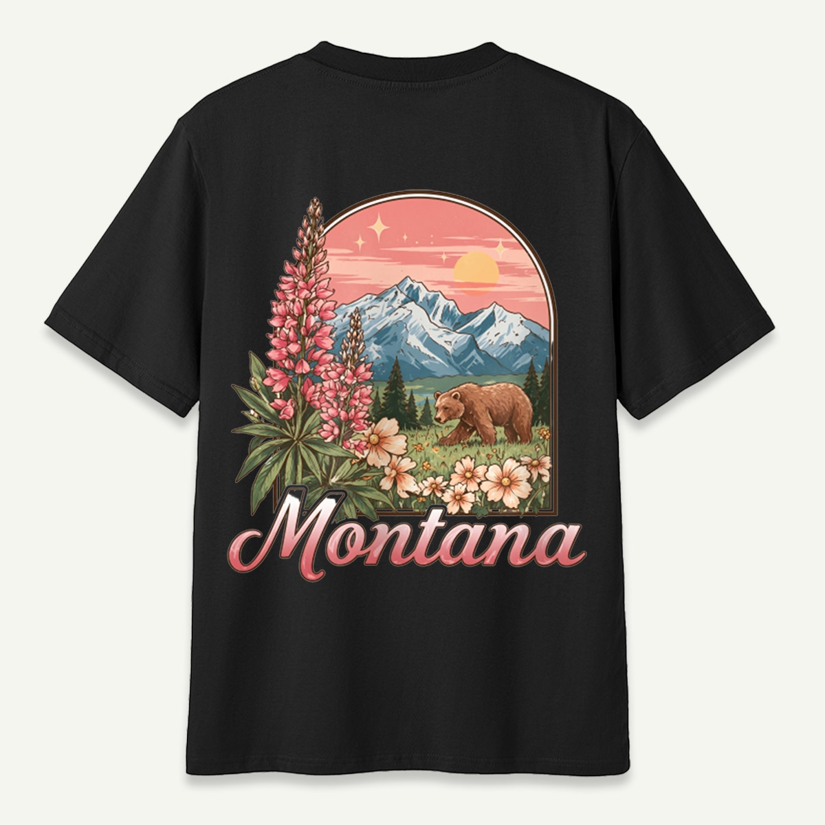 Montana Wildflowers Bear Mountain Landscape T-Shirt
