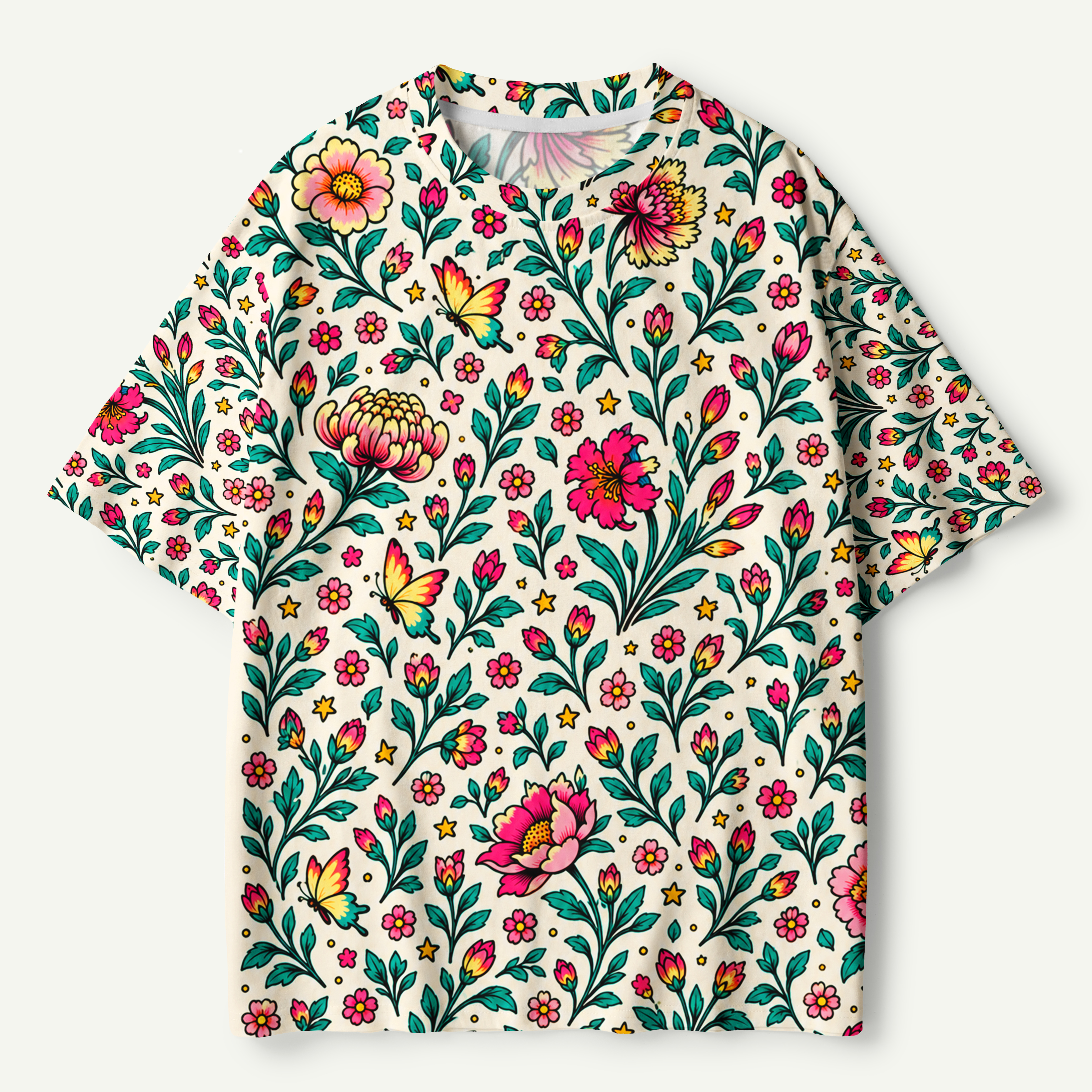 Folk Floral Garden Tapestry Premium Pure Cotton Tee