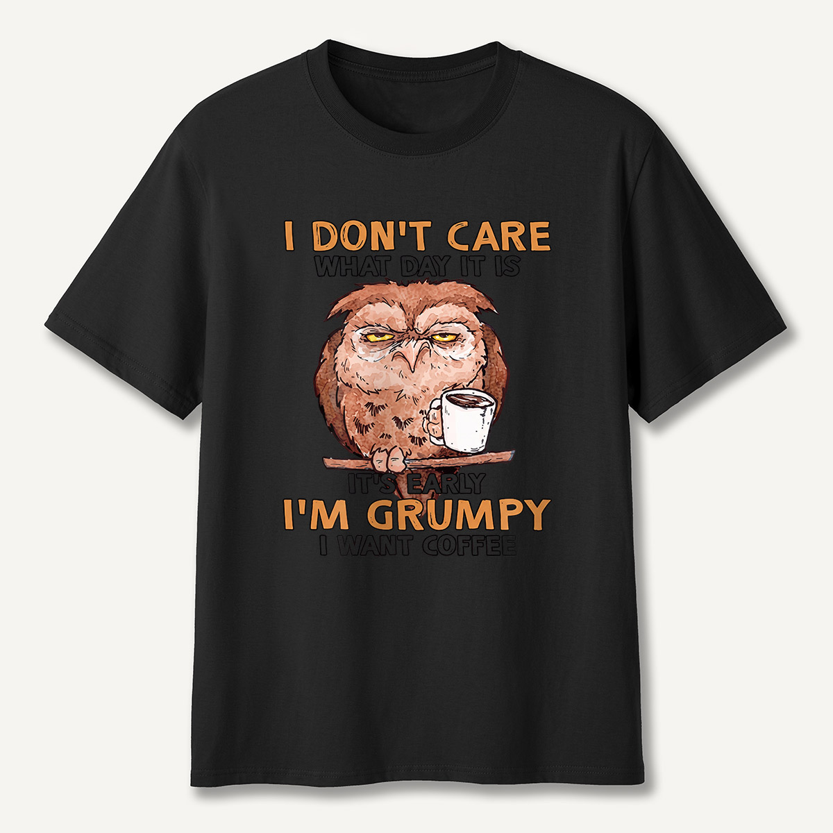 Grumpy Owl I Want Coffee Morning T-Shirt