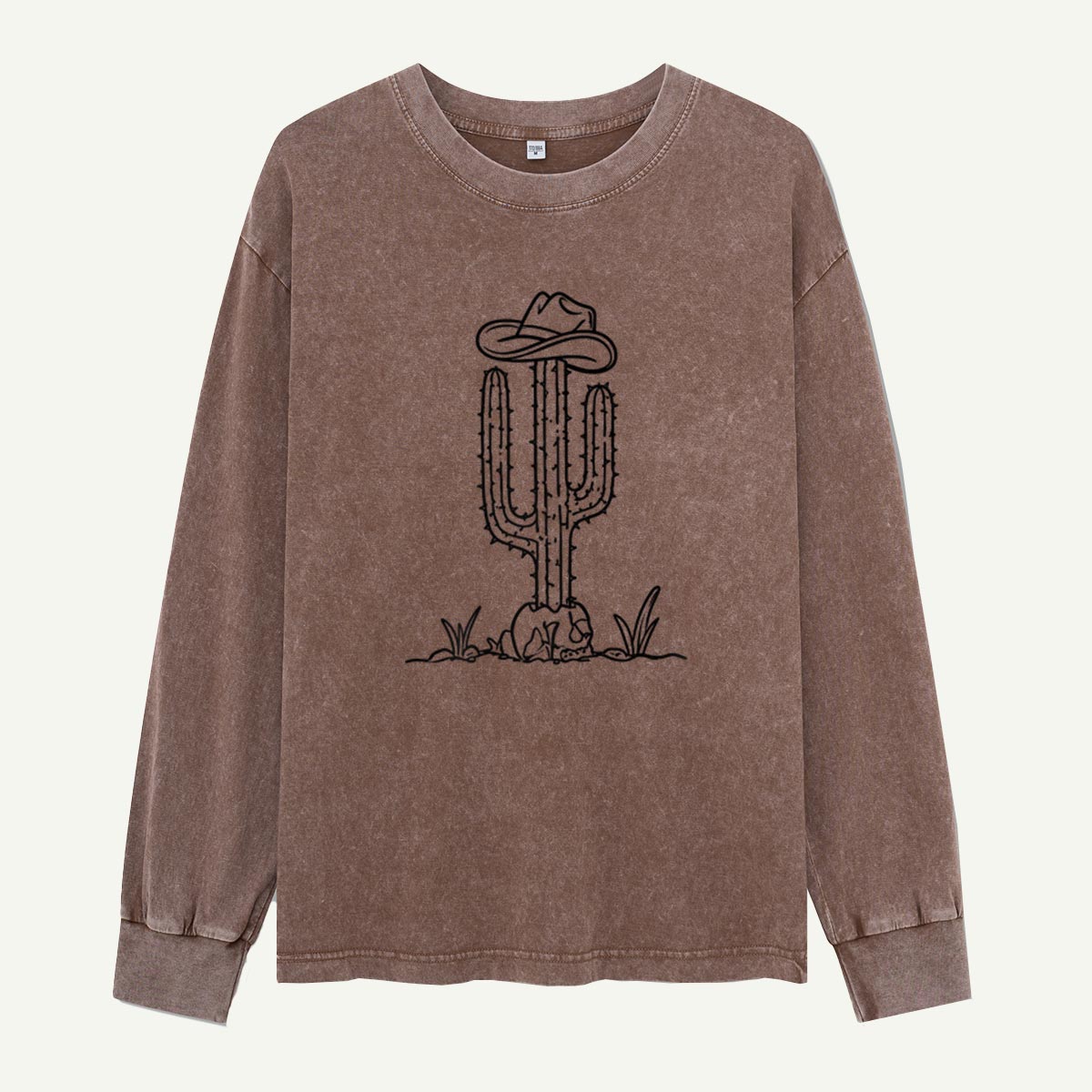 Cowboy Cactus Keeps Watch Washed Long‑sleeve