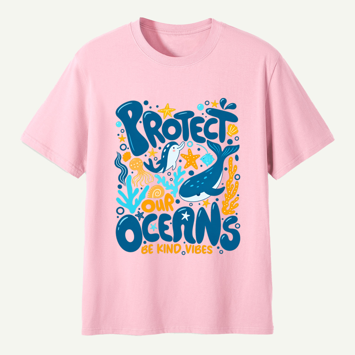 Protect Our Oceans Be Kind Vibes Whale Dolphin Coral T-Shirt