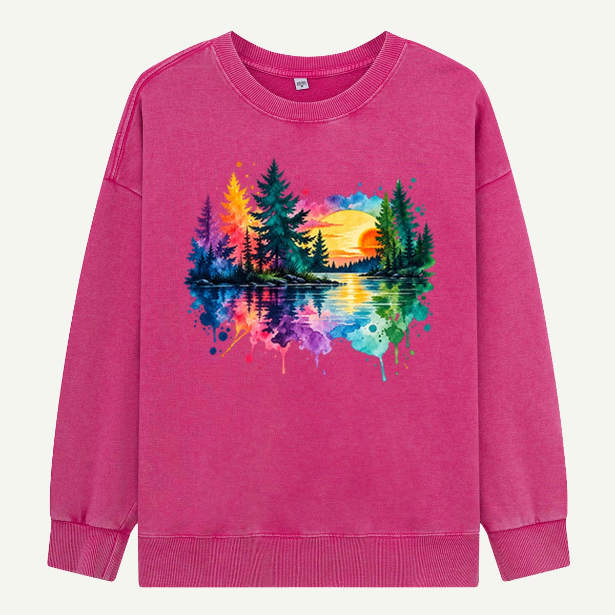Colorful Forest Lake Sunset Washed Sweatshirts