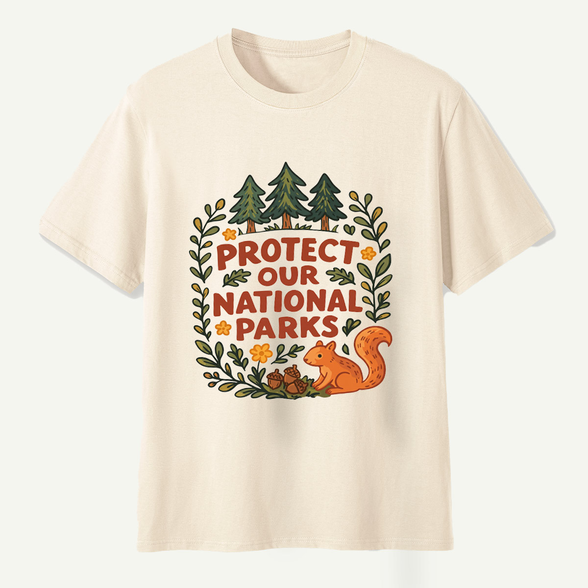 Protect Our National Parks Woodland Squirrel Wreath T-Shirt