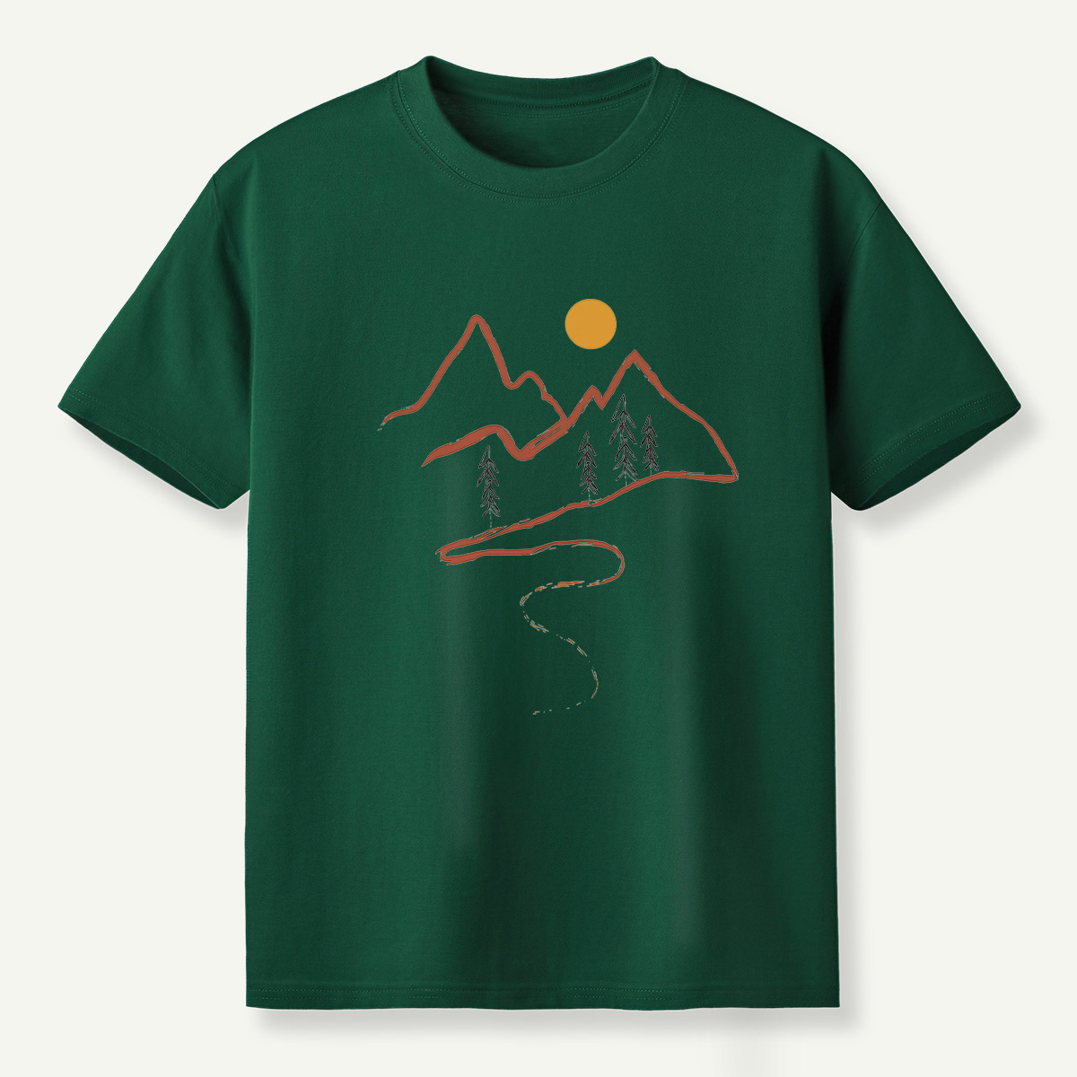 Minimal Mountain Sun Trail Line Art T-Shirt