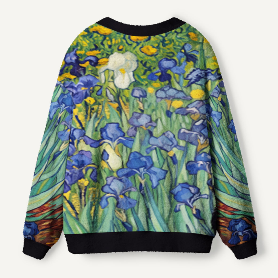 Midnight Cat in the Irises Ugly Cardigan Sweaters