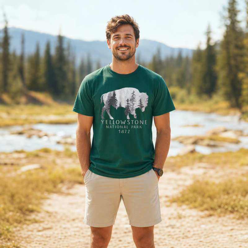 Yellowstone National Park 1872 Bison Forest T-Shirt