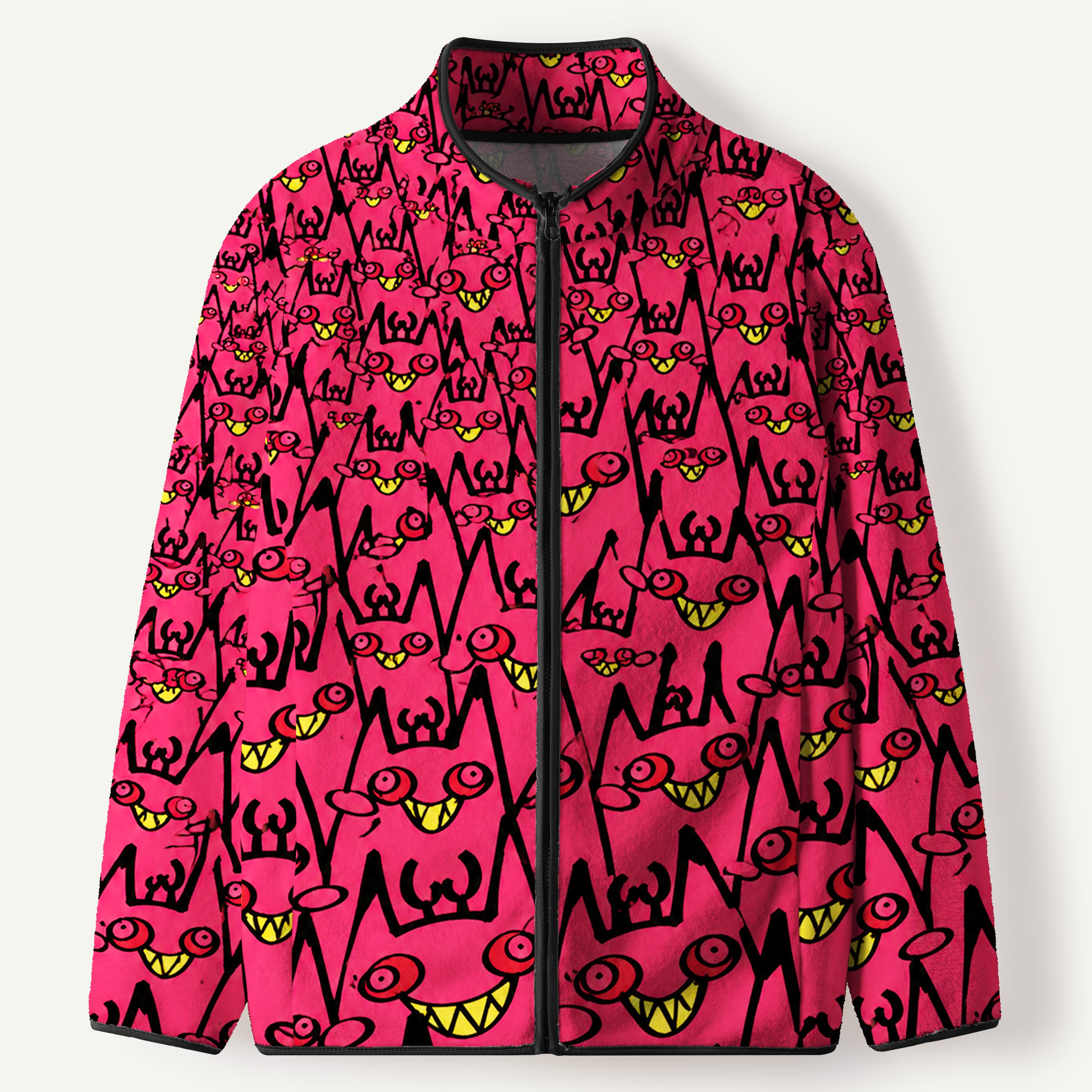 Red Monster Doodle Pattern Women's Flannel Zip Front Cardigan