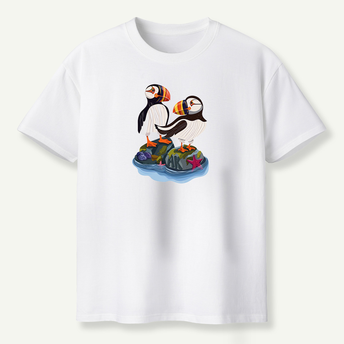 Alaska Puffin Pair Rocky Coast Marine Wildlife T-Shirt
