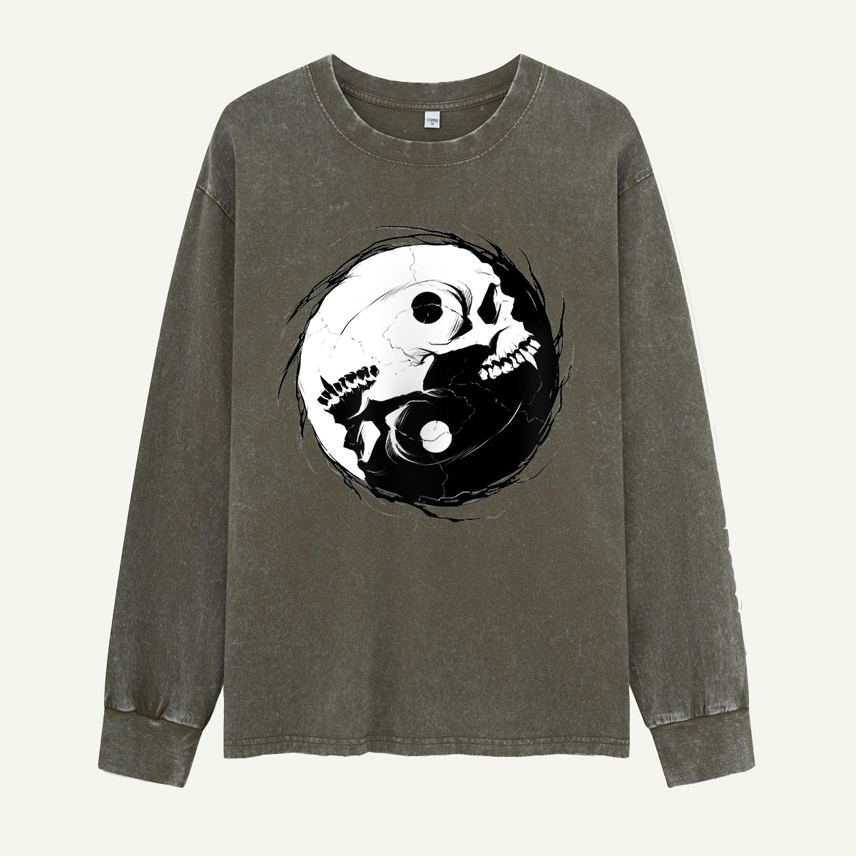 Two Skulls One Yin Yang Washed Long Sleeves