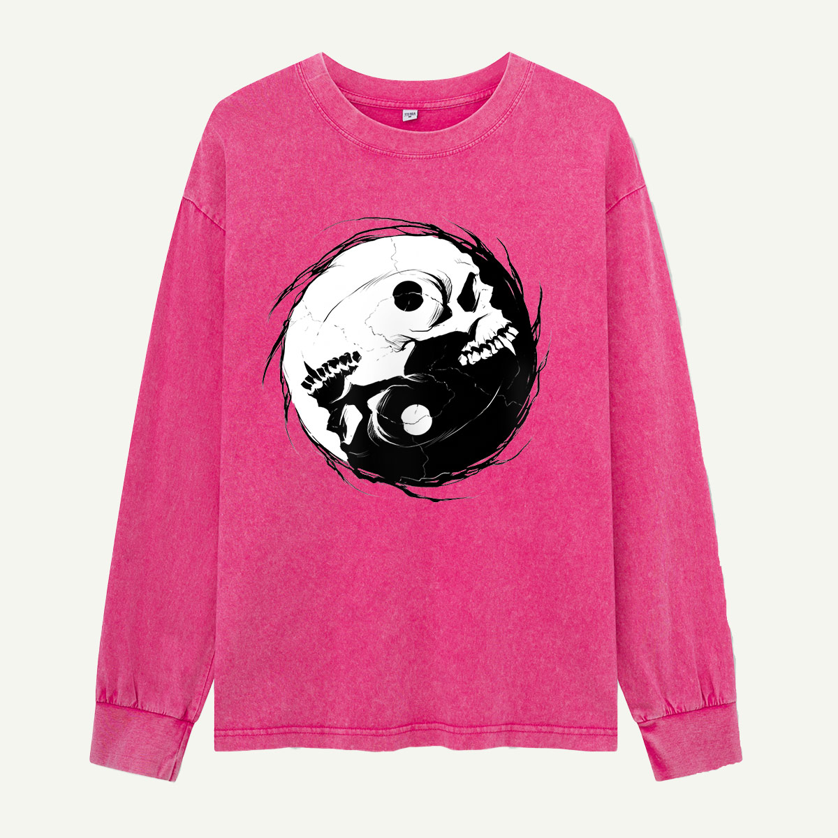 Two Skulls One Yin Yang Washed Long Sleeves