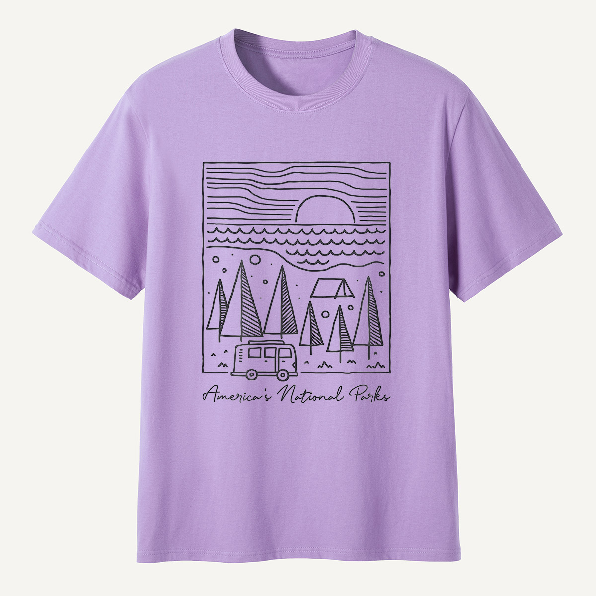 America’s National Parks Line Art Camper T-Shirt