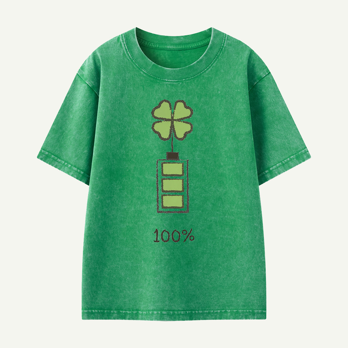 100% Lucky Clover Battery Kids Washed T-Shirt