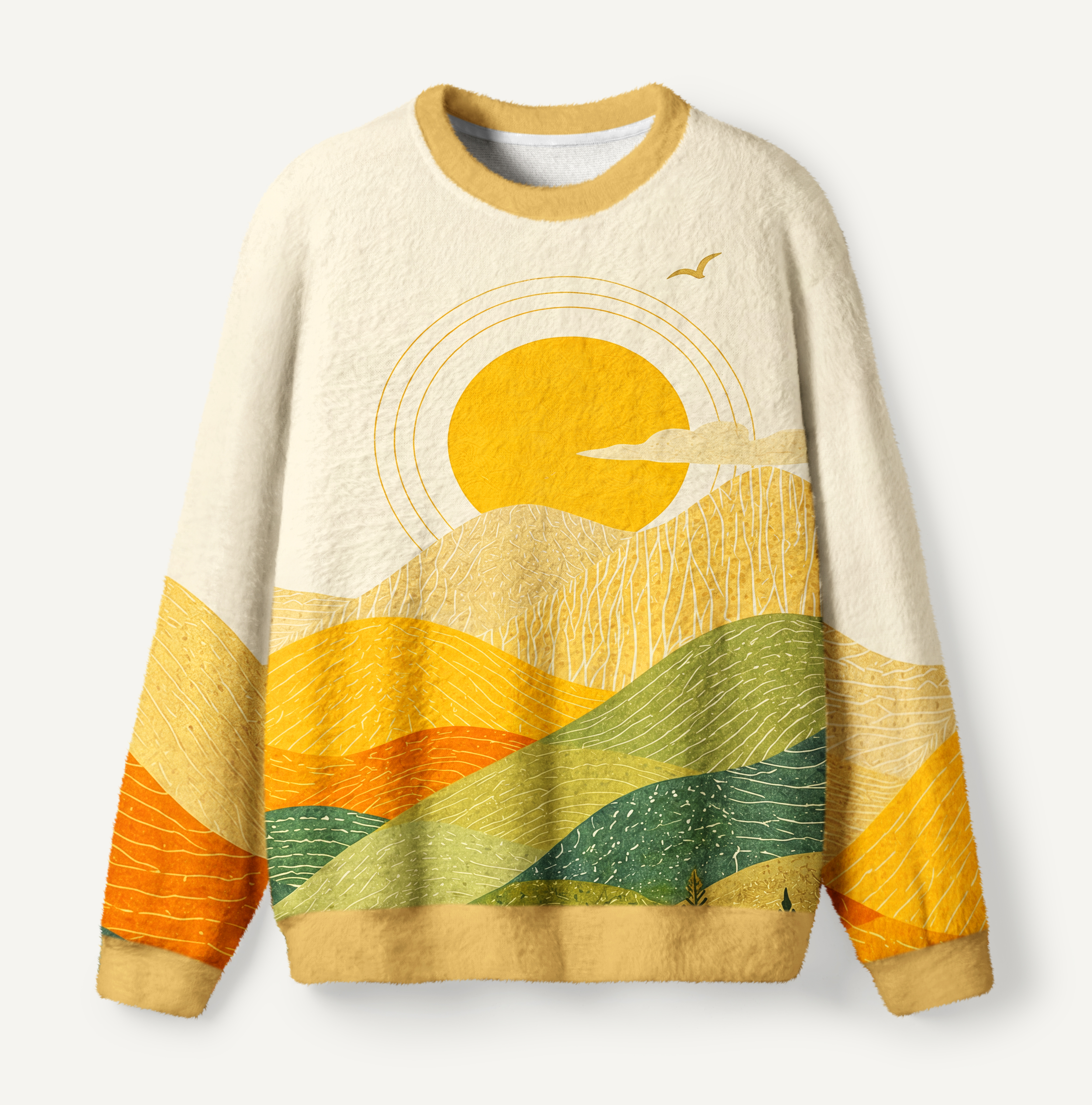Layered Mountain Ugly Fuzzy Fleece Sweatshirt