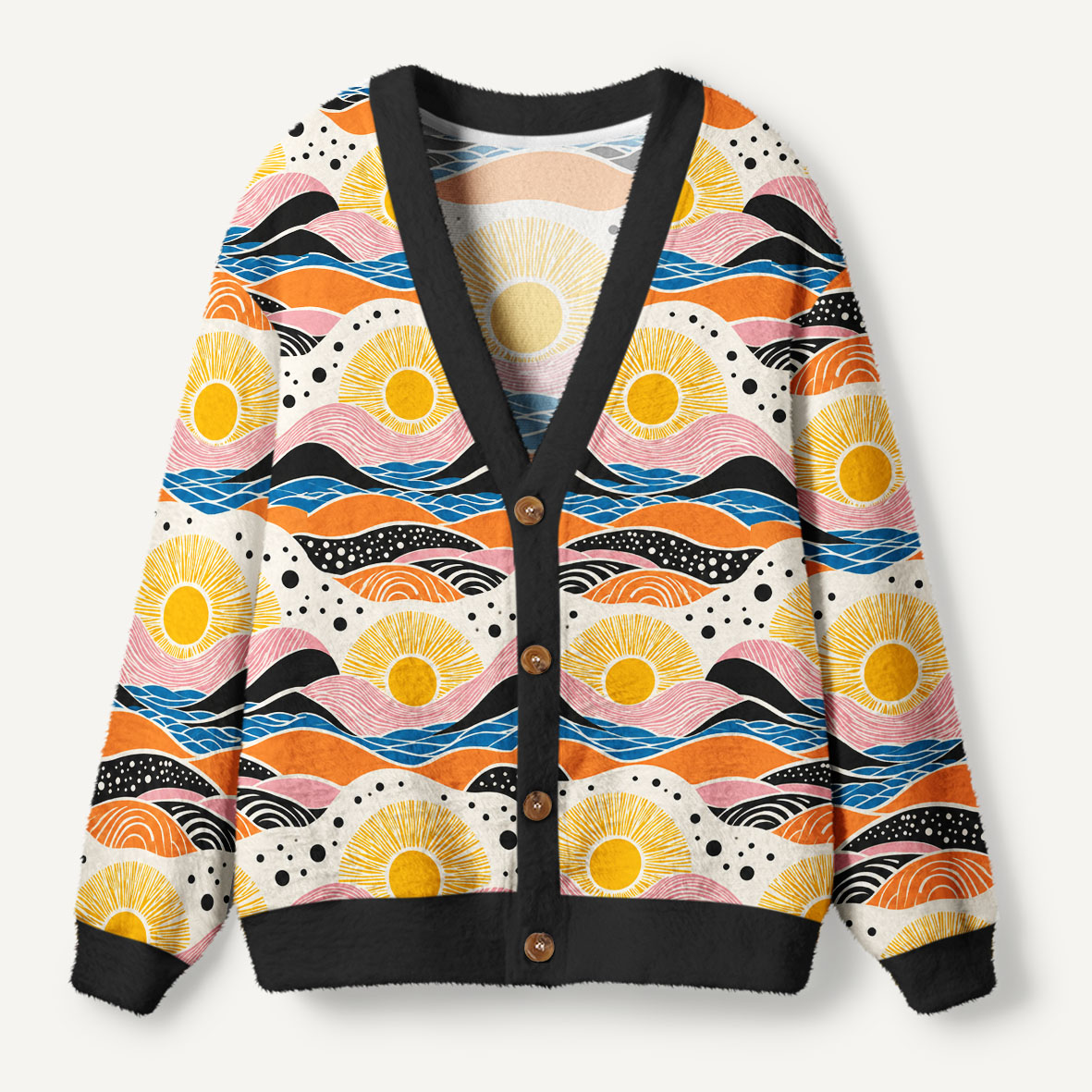 Golden Sun Over Colorful Abstract Ocean Waves Ugly Cardigan Sweaters