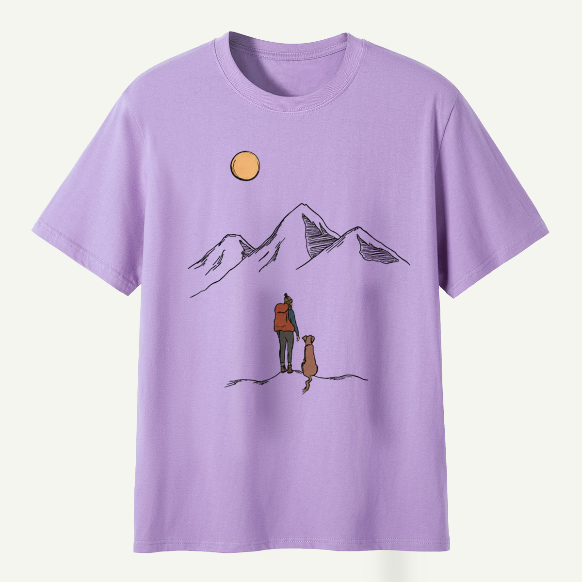 Moonlit Hiker And Dog Mountain Journey T-Shirt