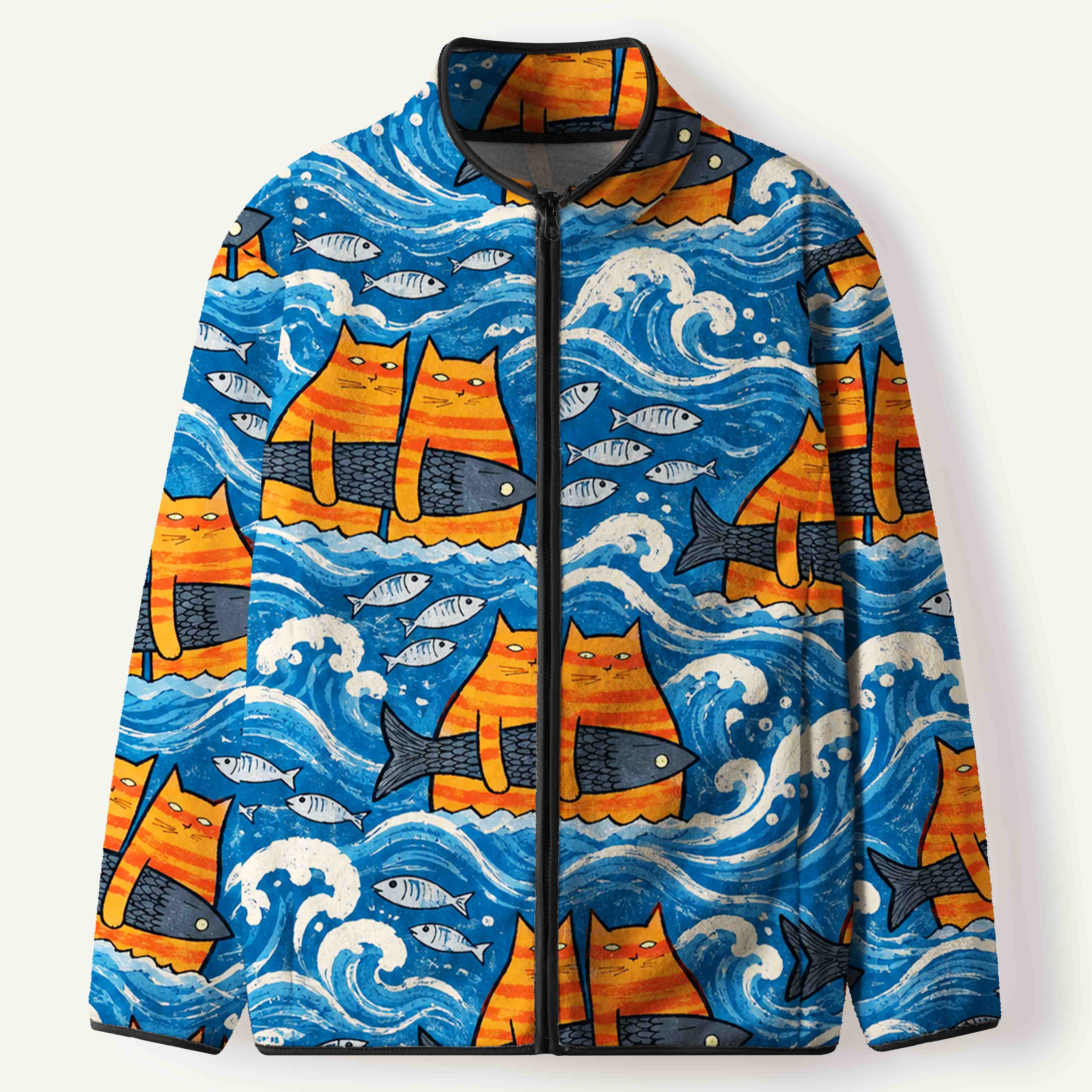 Two Orange Tabby Cats Holding A Giant Fish Women's Flannel Zip Front Cardigan