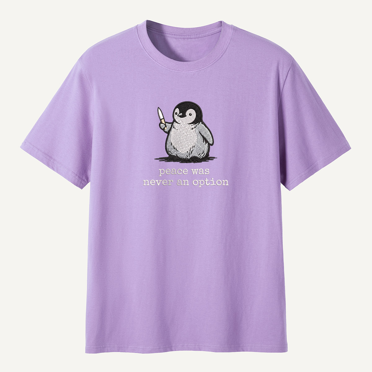 Peace Was Never An Option Penguin Embroidered T-Shirt