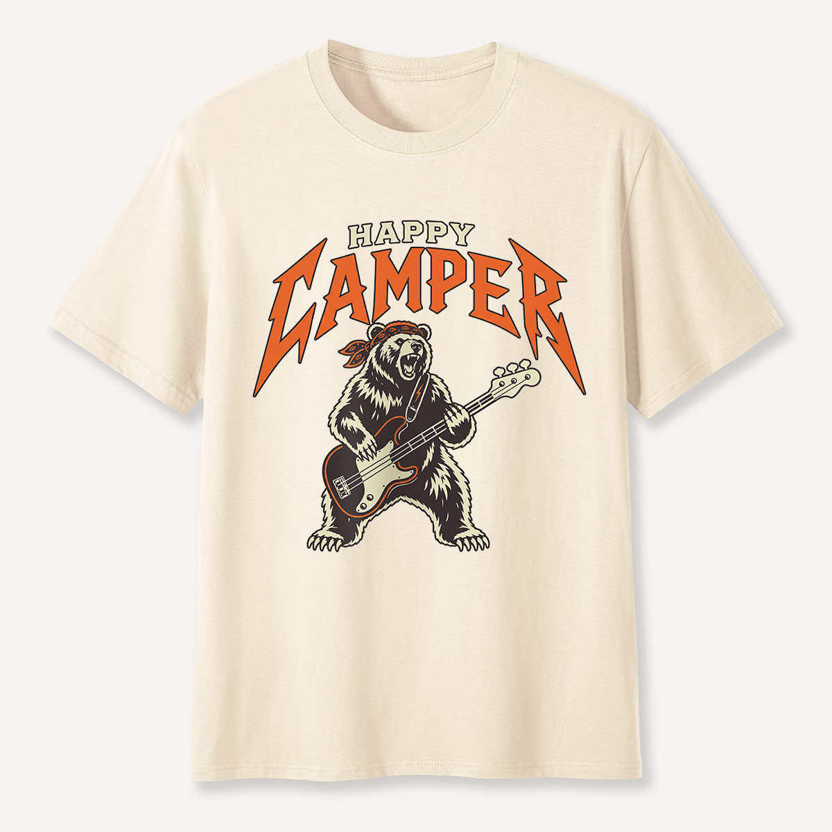 Happy Camper Rock Bear Bass Guitar T-Shirt