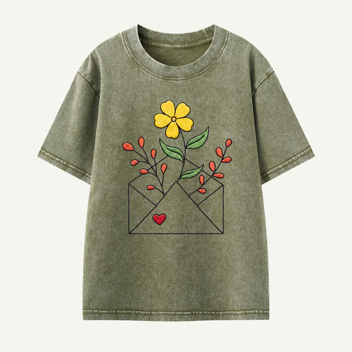 Floral Envelope Love Letter Kids Washed T-Shirt