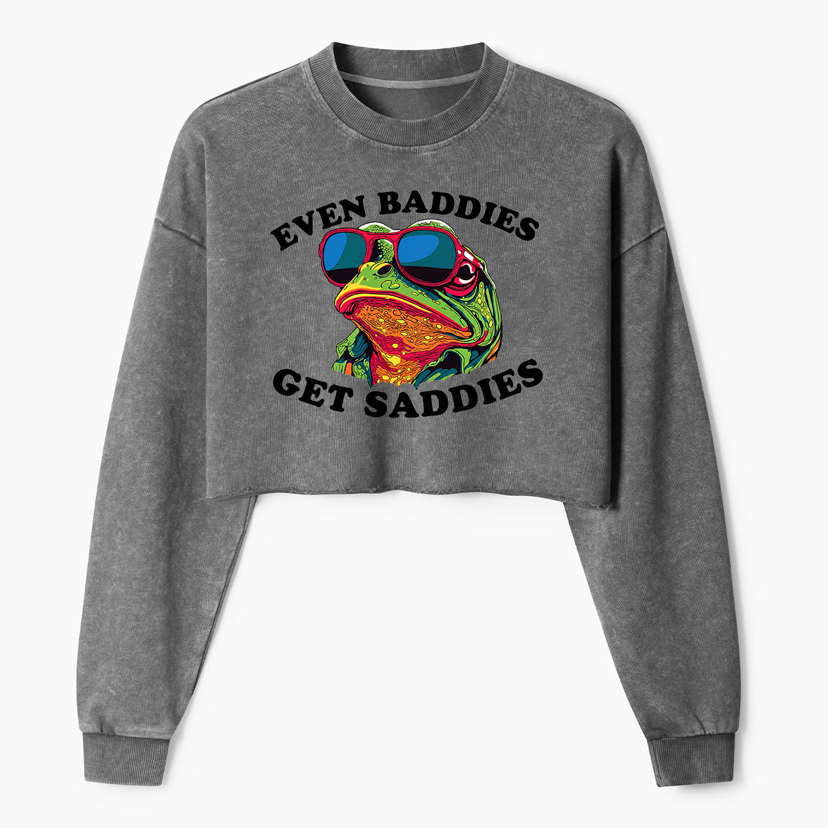 Even Baddies Get Saddies Frog Women's Washed Cropped Sweatshirt