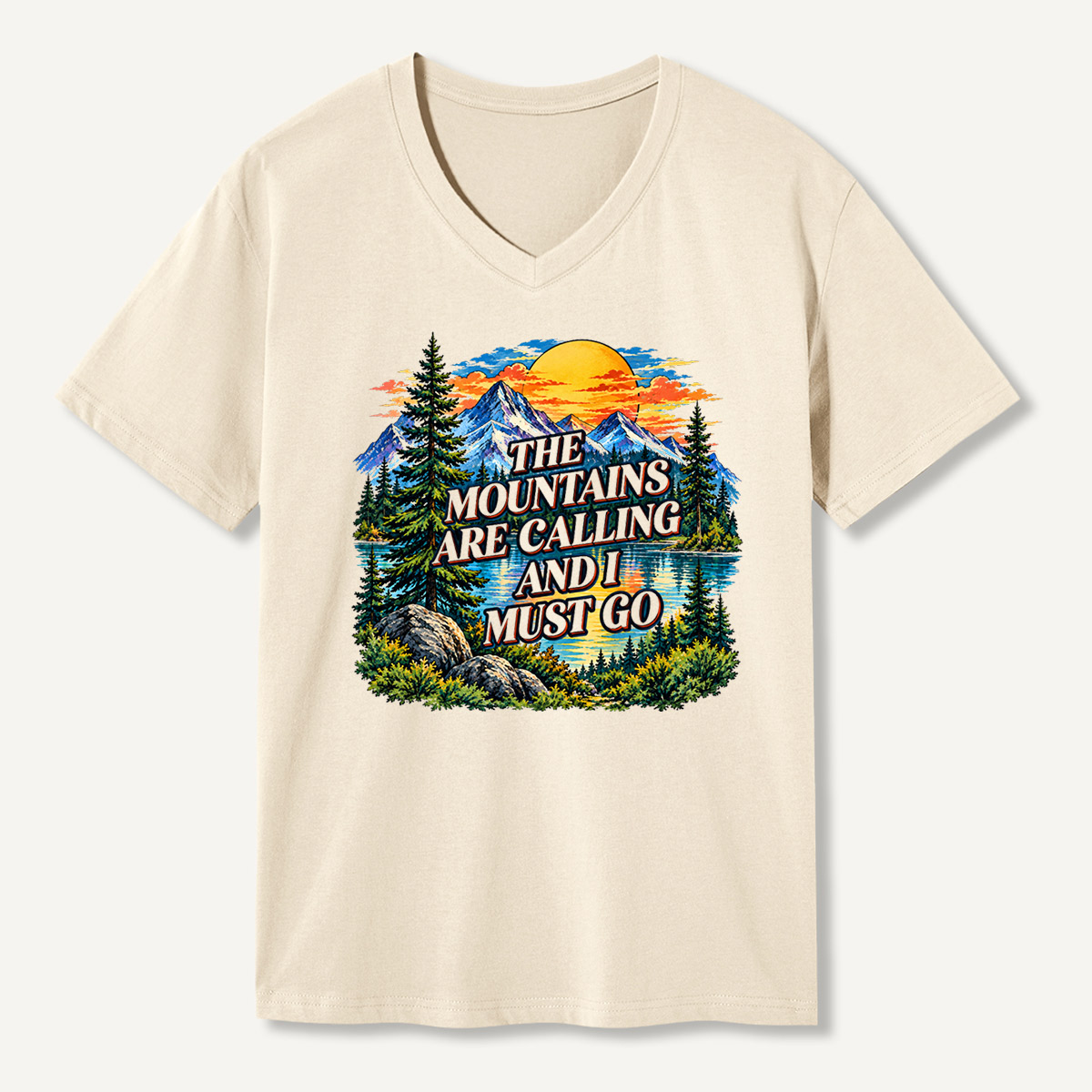 The Mountains Are Calling And I Must Go Vintage Mountain Quote V-neck T-Shirt