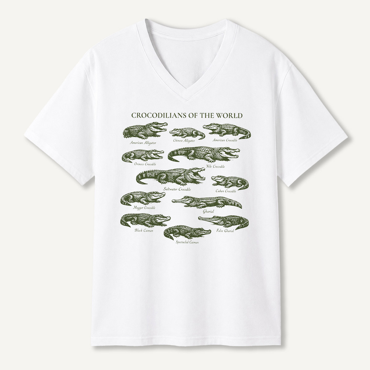 Crocodilians Of The World Reptile Guide V-neck T-Shirt