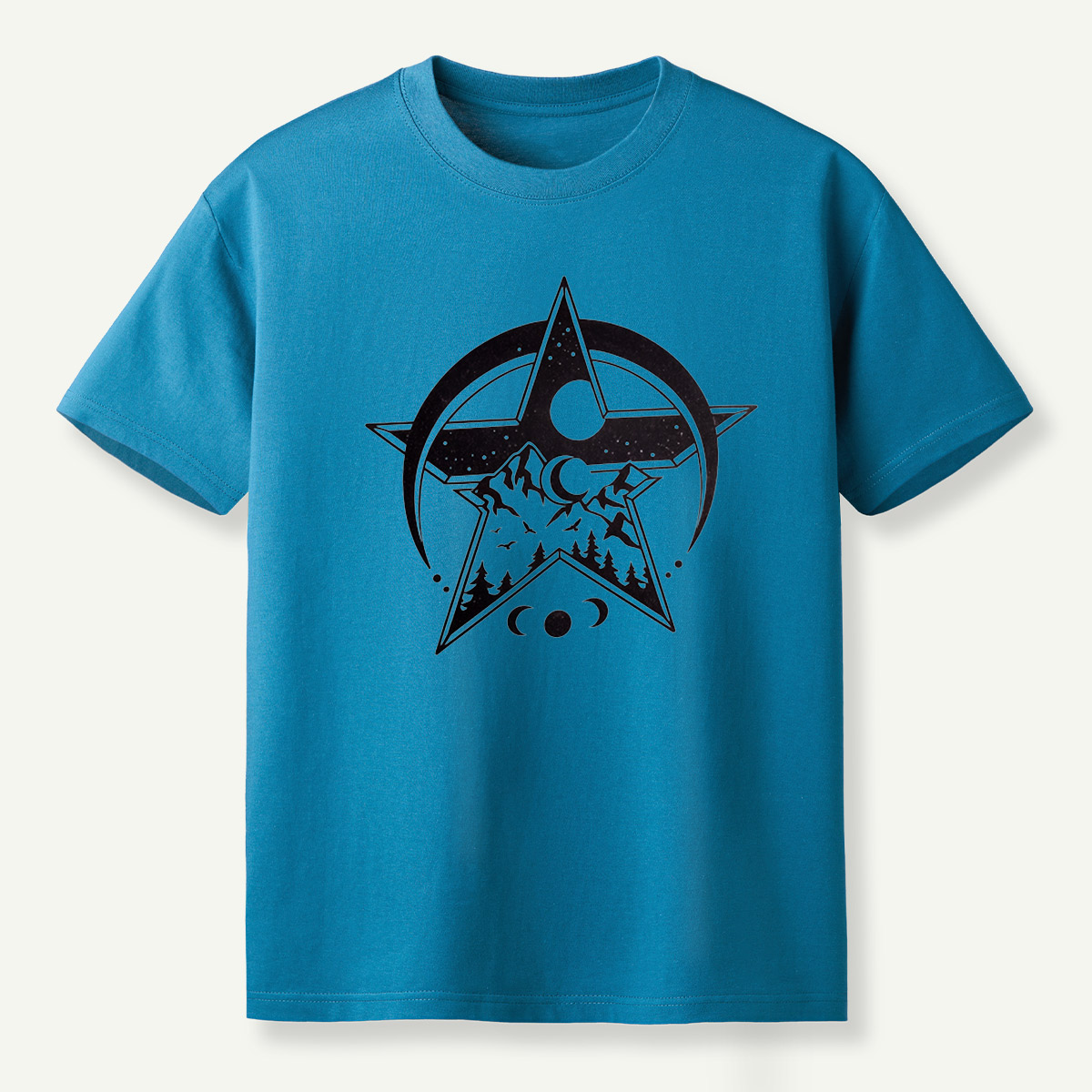 Geometric Star Mountain Moon Phase Celestial Emblem T-Shirt