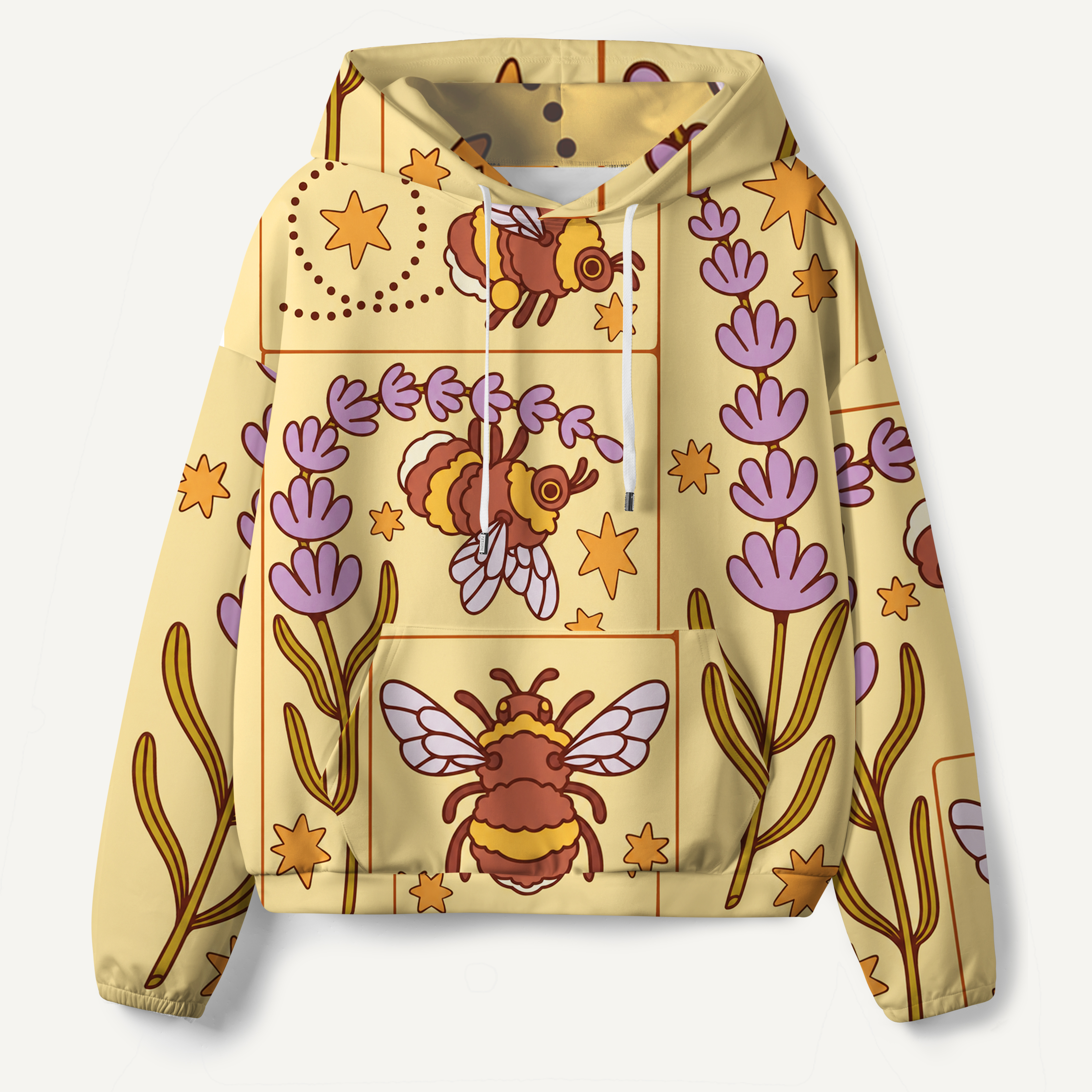 Bees And Lavender Botanical Study All-over Printed Hoodie