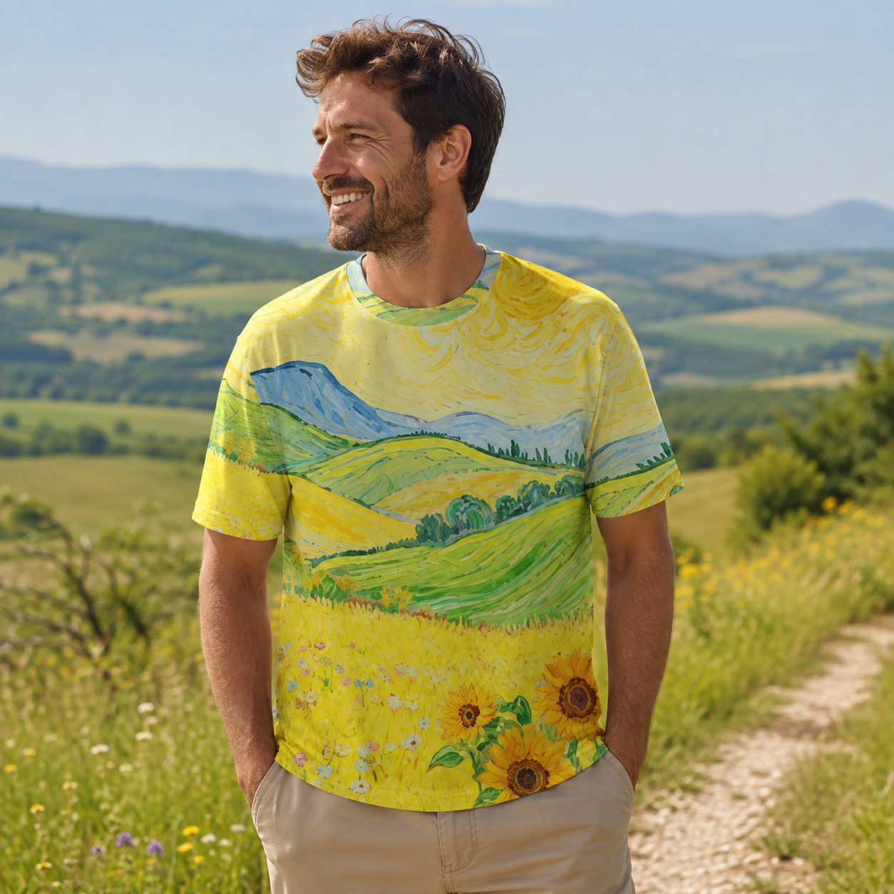 Golden Sunflower Field Bloom Premium Pure Cotton Tee