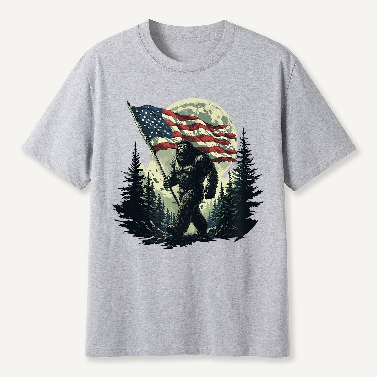 Forest Moon Cryptid with American Flag T-Shirt