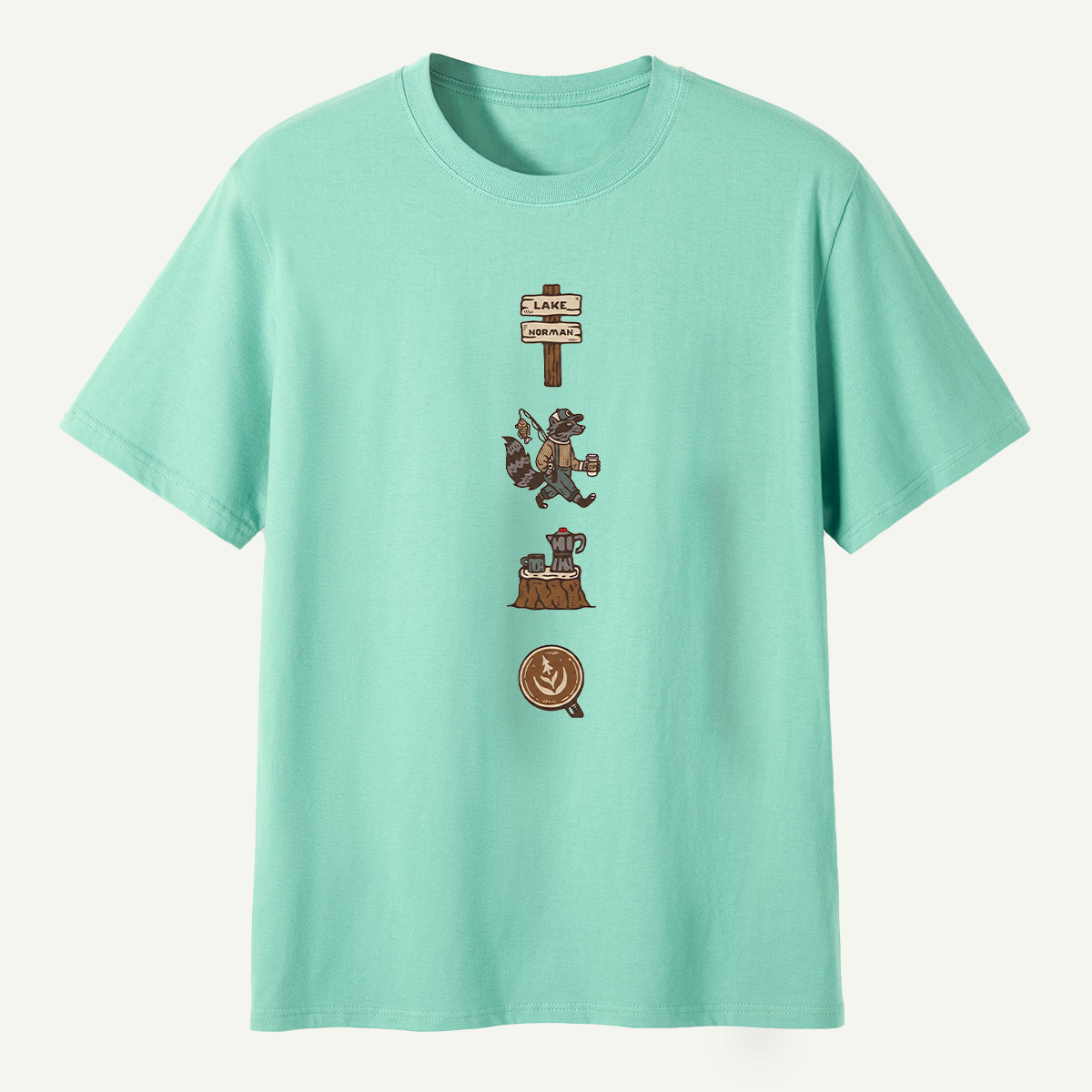Lake Norman Raccoon Fishing And Coffee T-Shirt