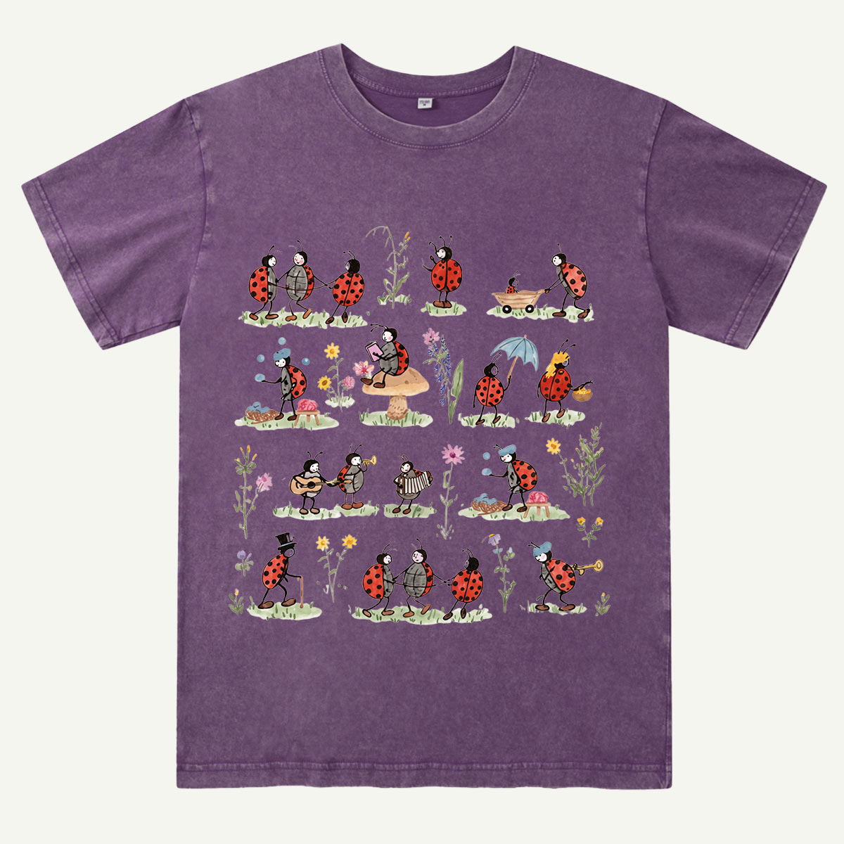 Ladybug and Flower Tee Washed T-Shirt