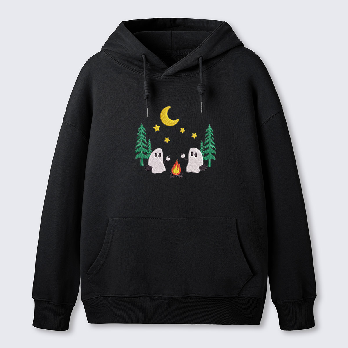 Ghosts Around Campfire Embroidered Cotton Hoodie