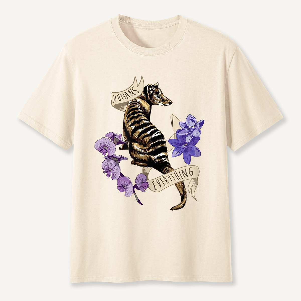 Humans Ruin Everything Thylacine Flowers T-Shirt