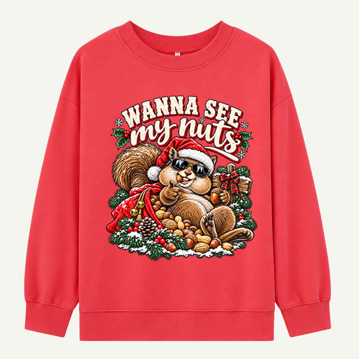 Wanna See My Nuts Funny Christmas Squirrel With Santa Hat Sweatshirts