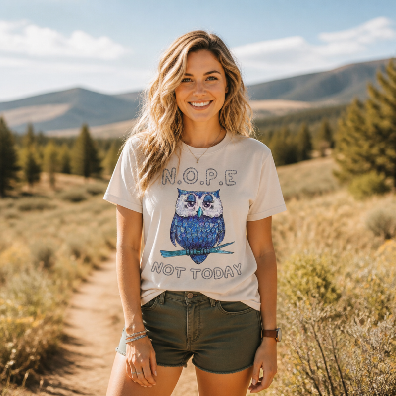 N.O.P.E Not Today Blue Owl T-Shirt