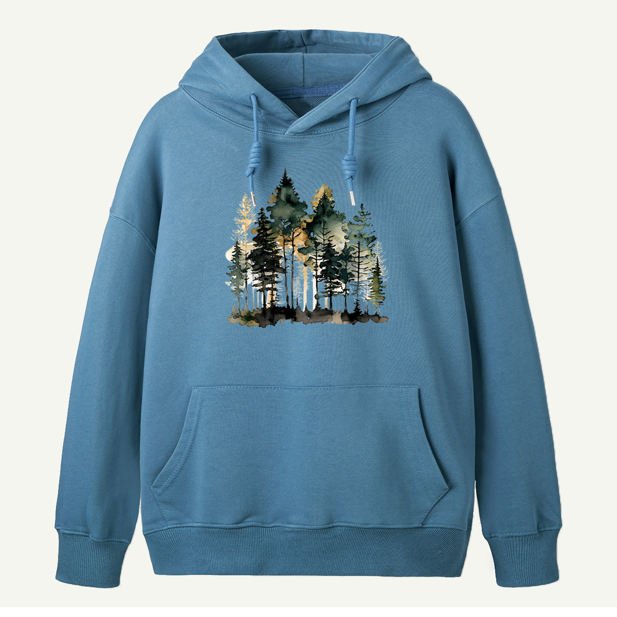 Watercolor Pine Forest Landscape Hoodie
