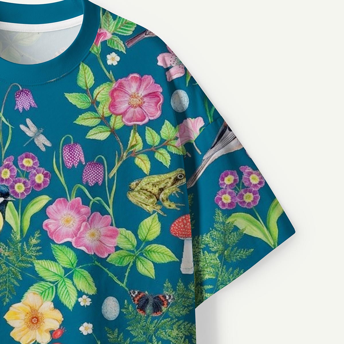 Floral Birds Botanical Nature Print Premium Eco All-Over Print T-Shirt