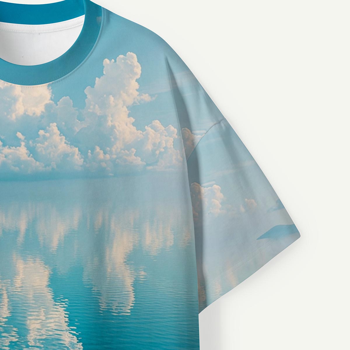 Boat on Calm Lake with Cloud Reflection Premium Eco Tee
