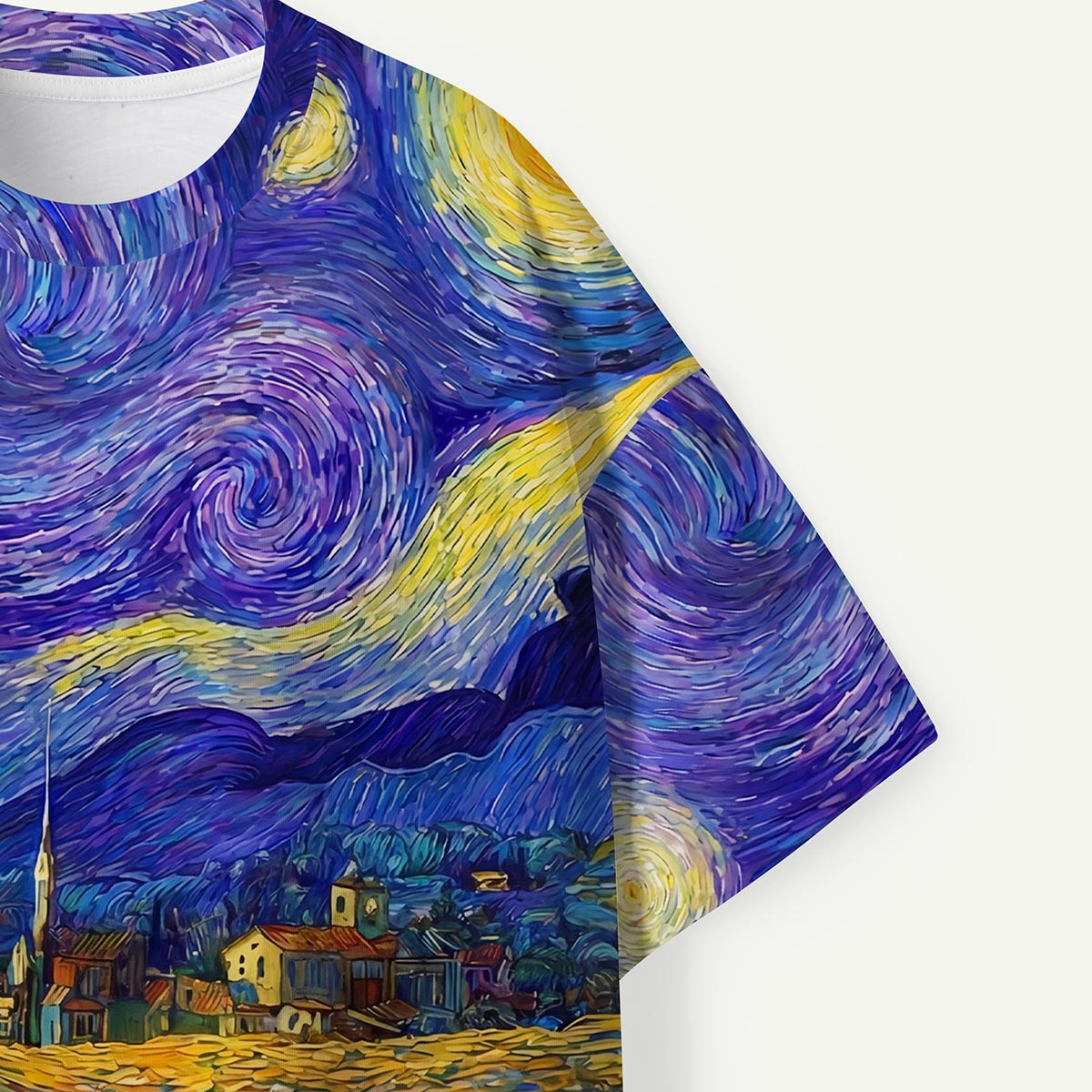 Swirling Night Sky Village Landscape Premium Eco Tee