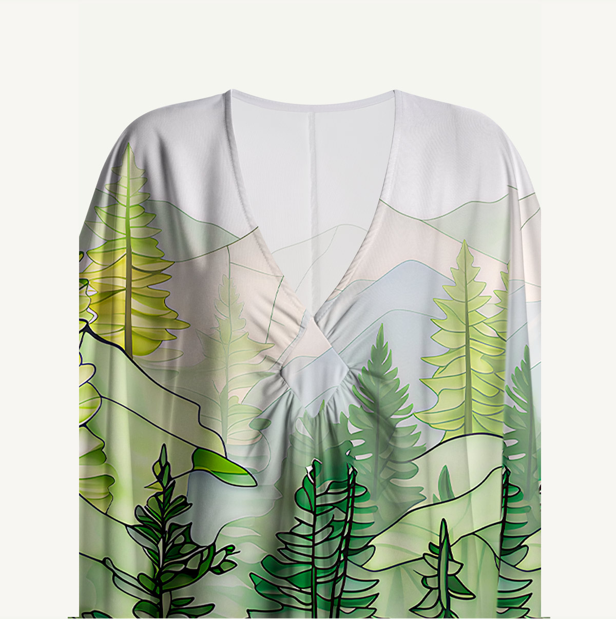 Pine Trees and Mountain Haze Sleeve Kaftan Dress