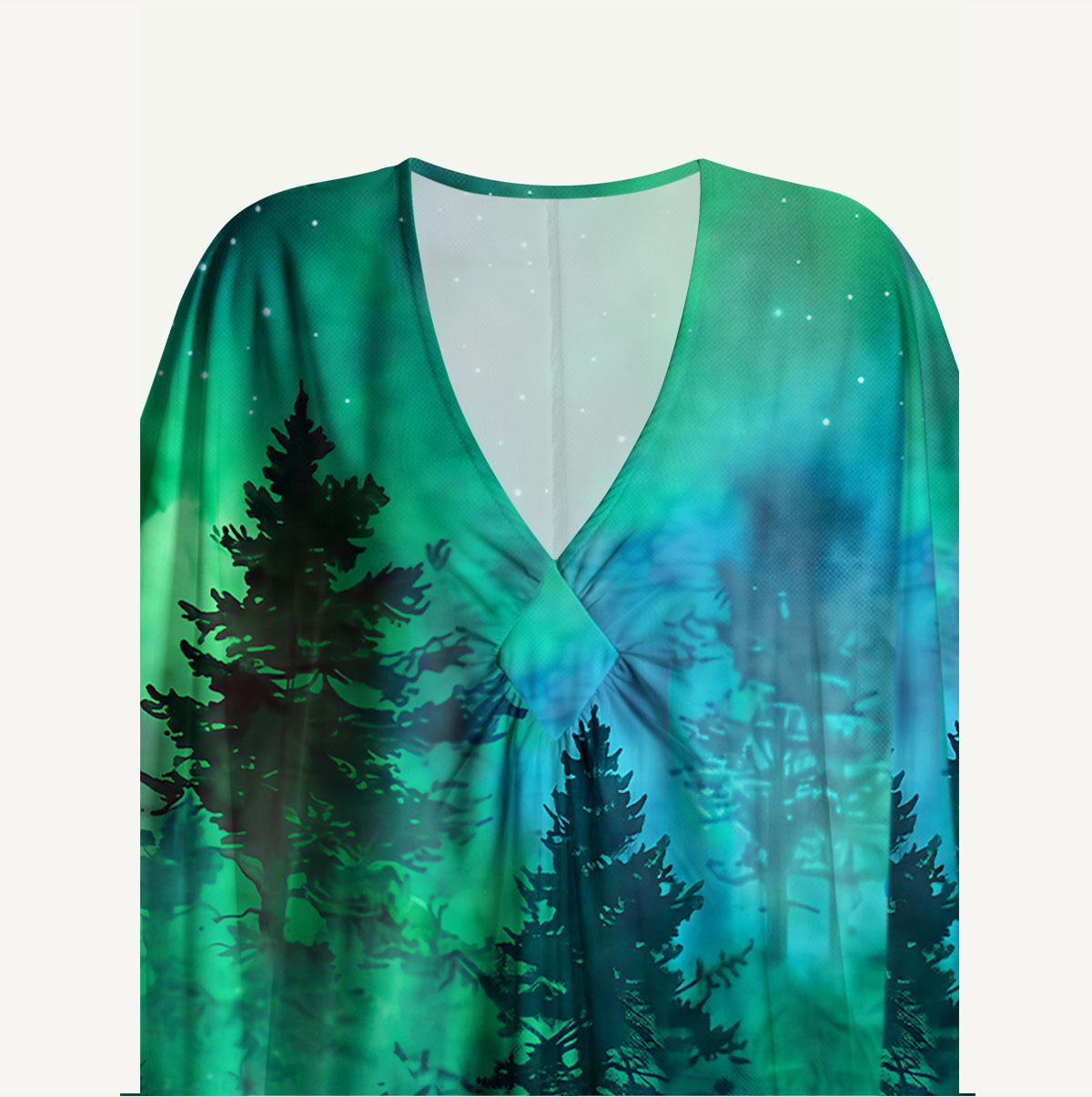 Nature Glowing Forest Tree Sleeve Kaftan Dress