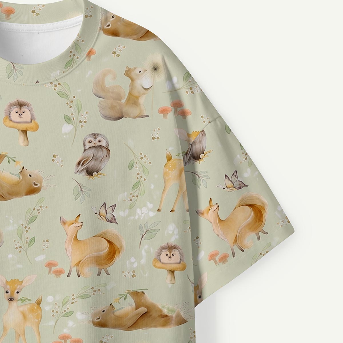 Forest Animals Deer Fox Mushrooms All-Over Print Eco T-Shirt