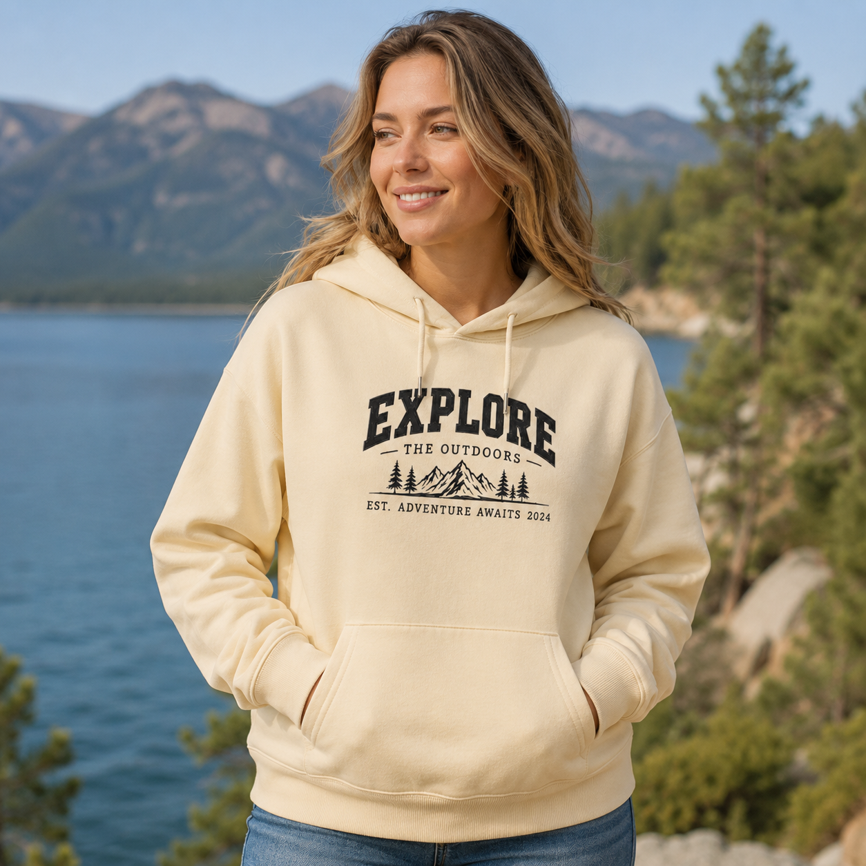 Explore More Mountains Embroidered Cotton Hoodie