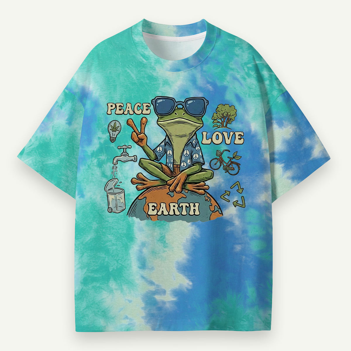 Peace Love Earth Frog Eco All-Over Print T-Shirt