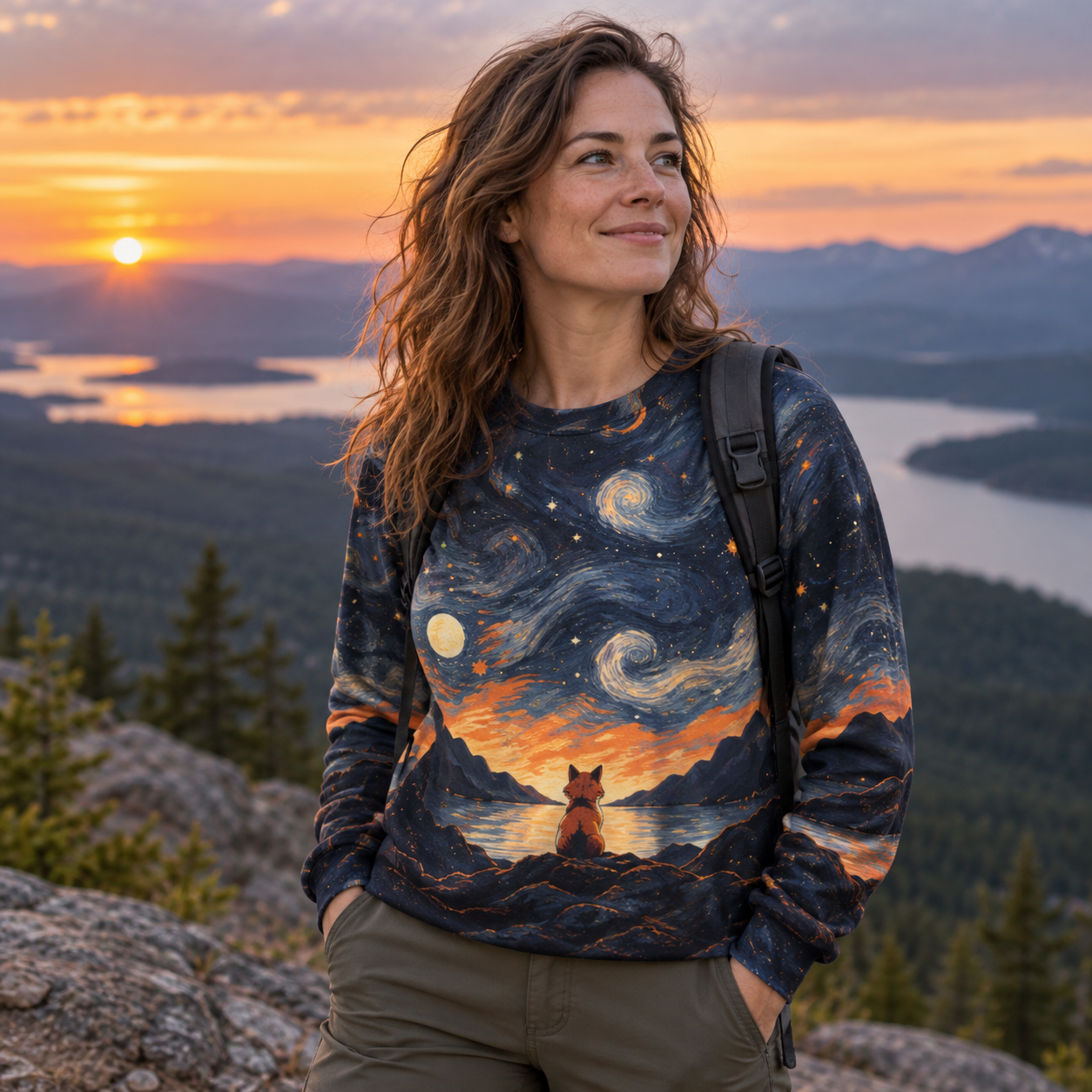 Starry Night Fox Dreamscape Premium Pure Cotton Long Sleeves