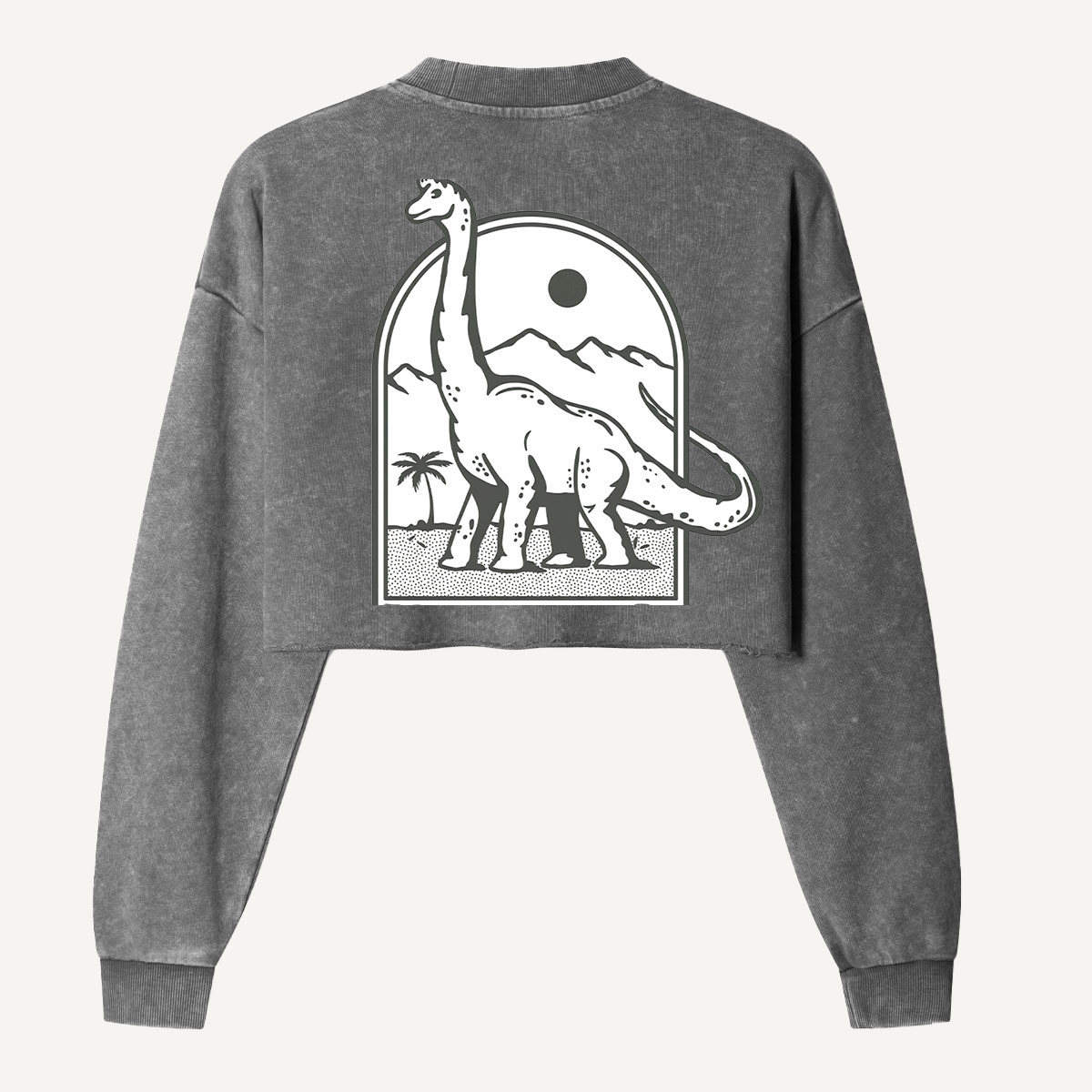 Retro Sauropod Desert Line Art Women's Washed Cropped Sweatshirt