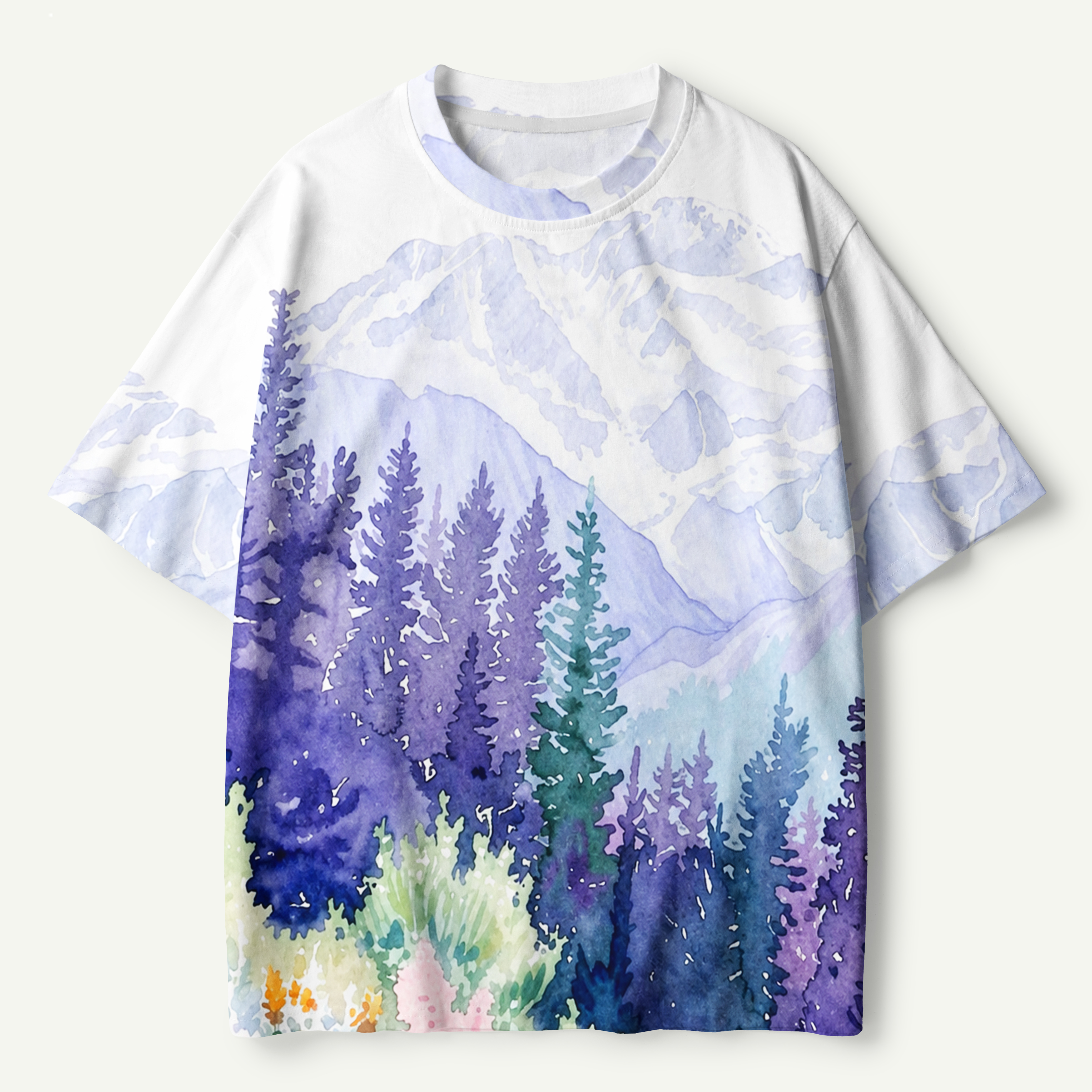 Alpine Wildflower Mountain Watercolor Premium Cotton Tee