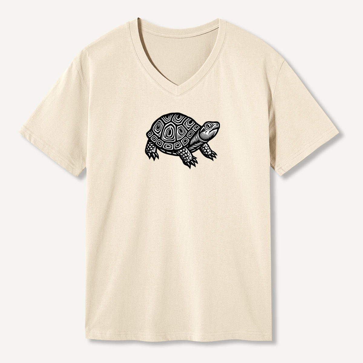 Tribal Geometric Sea Turtle Line Art V-neck T-Shirt